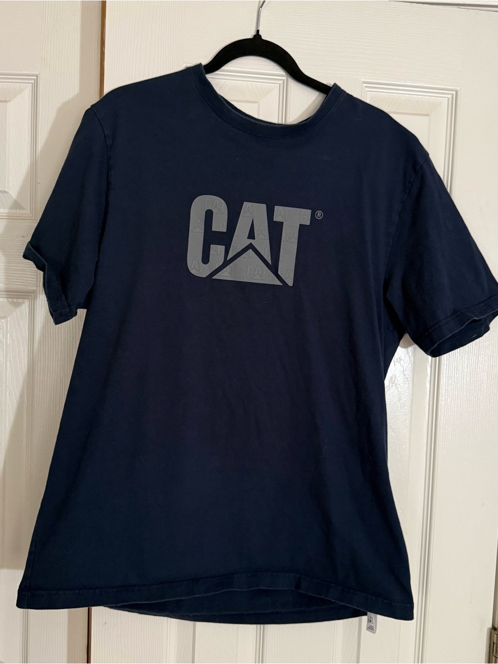 CAT Caterpillar Logo Graphic Tee Men’s Large Navy Blue Cotton